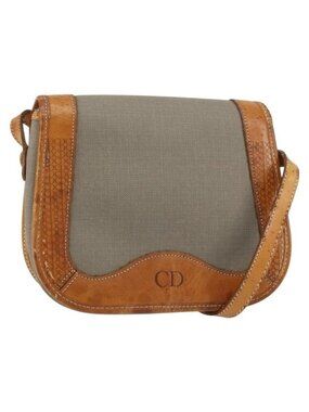 Authentic Christian Dior Shoulder Bag Coated Canvas Gray Gold